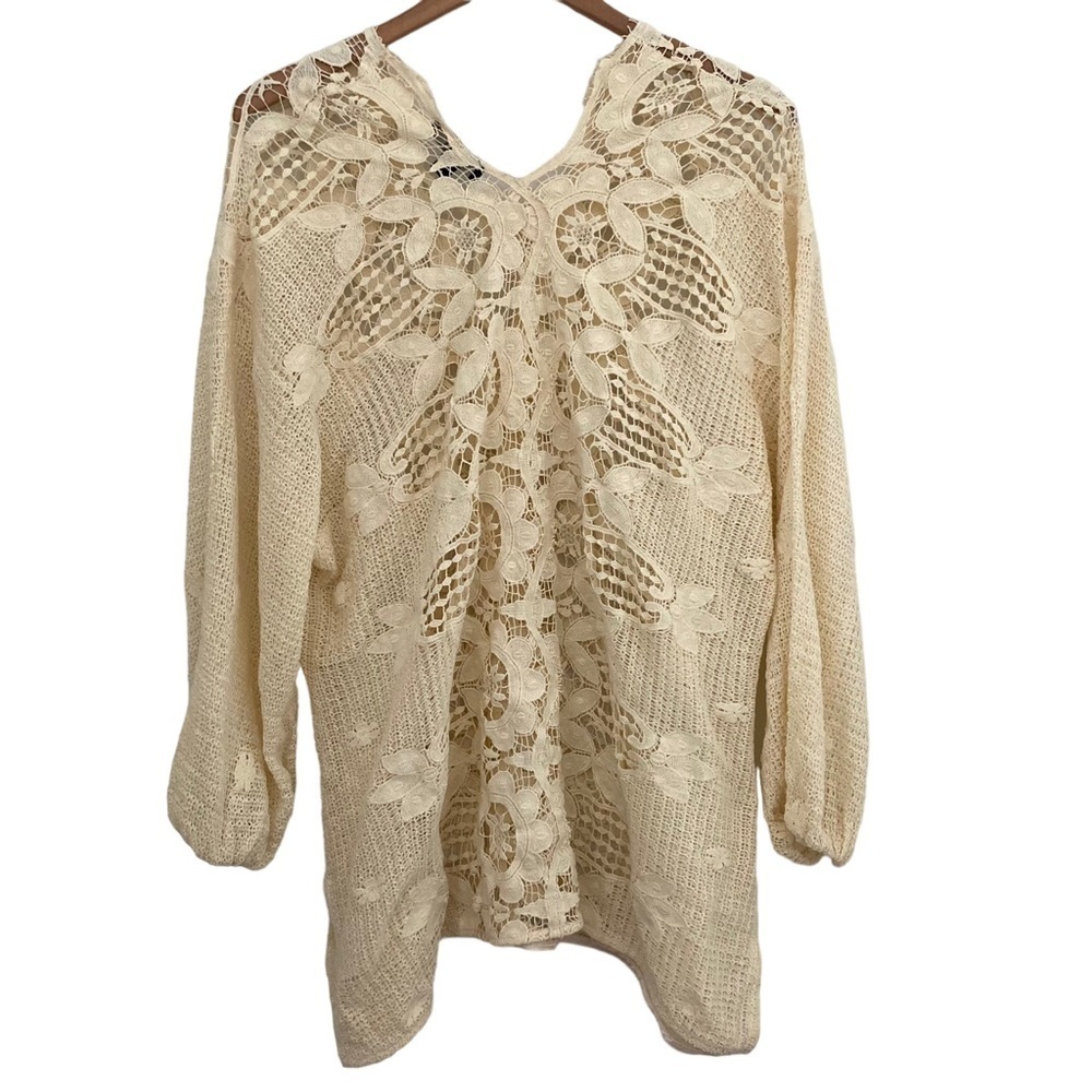 Cristina Ehrlich 100% Cotton Pullover See Through Tunic Top XL